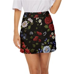 Floral-folk-fashion-ornamental-embroidery-pattern Mini Front Wrap Skirt by Salman4z