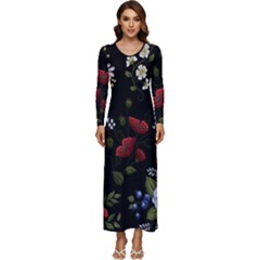 Floral-folk-fashion-ornamental-embroidery-pattern Long Sleeve Longline Maxi Dress by Salman4z