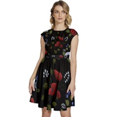 Floral-folk-fashion-ornamental-embroidery-pattern Cap Sleeve High Waist Dress by Salman4z