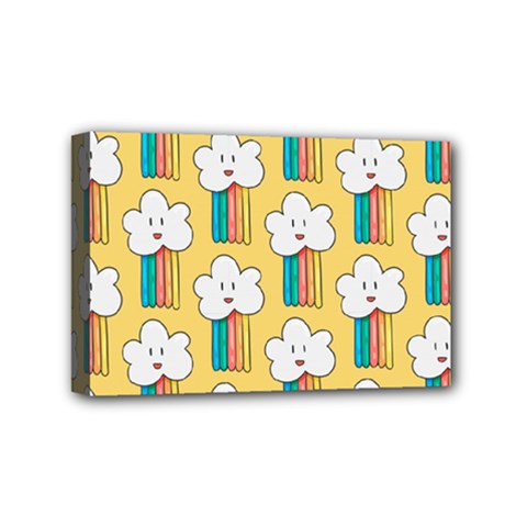 Smile-cloud-rainbow-pattern-yellow Mini Canvas 6  X 4  (stretched) by Salman4z