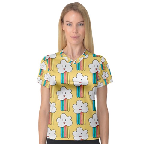 Smile-cloud-rainbow-pattern-yellow V-neck Sport Mesh Tee by Salman4z