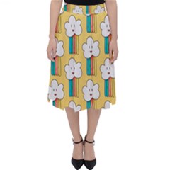 Smile-cloud-rainbow-pattern-yellow Classic Midi Skirt by Salman4z