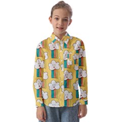 Smile-cloud-rainbow-pattern-yellow Kids  Long Sleeve Shirt by Salman4z