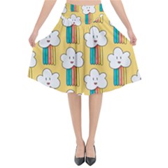 Smile-cloud-rainbow-pattern-yellow Flared Midi Skirt by Salman4z