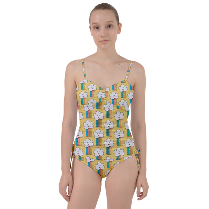 Smile-cloud-rainbow-pattern-yellow Sweetheart Tankini Set