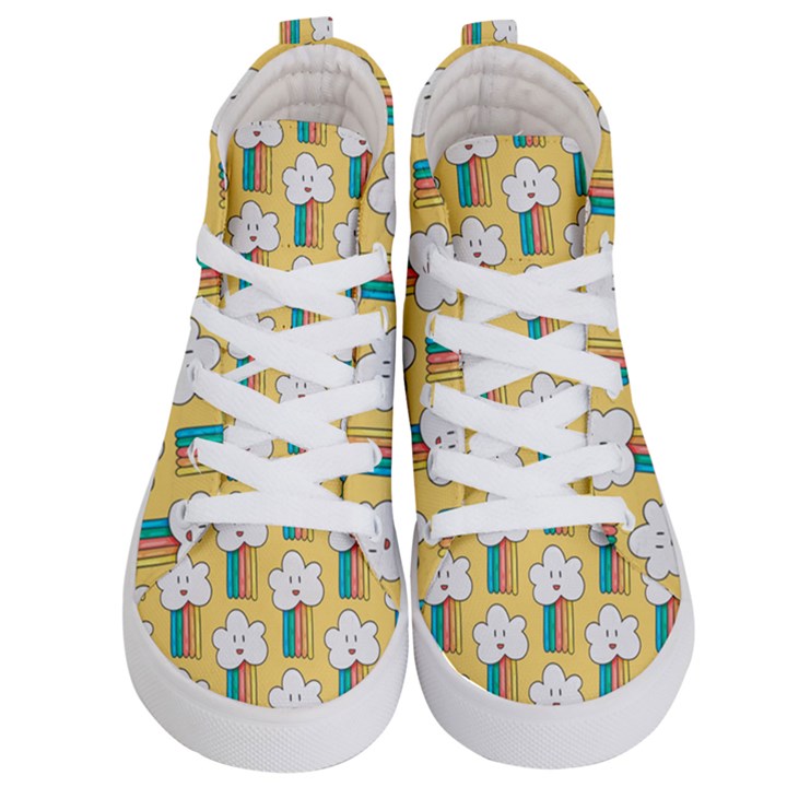 Smile-cloud-rainbow-pattern-yellow Kids  Hi-Top Skate Sneakers