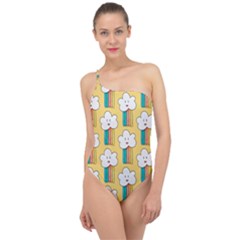 Smile-cloud-rainbow-pattern-yellow Classic One Shoulder Swimsuit by Salman4z