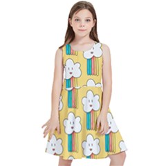 Smile-cloud-rainbow-pattern-yellow Kids  Skater Dress by Salman4z