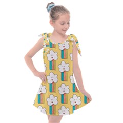 Smile-cloud-rainbow-pattern-yellow Kids  Tie Up Tunic Dress by Salman4z