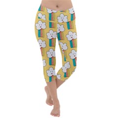 Smile-cloud-rainbow-pattern-yellow Lightweight Velour Capri Yoga Leggings by Salman4z