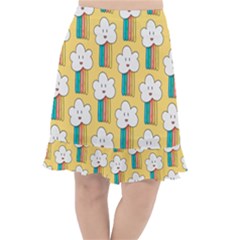 Smile-cloud-rainbow-pattern-yellow Fishtail Chiffon Skirt by Salman4z