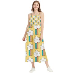 Smile-cloud-rainbow-pattern-yellow Boho Sleeveless Summer Dress by Salman4z