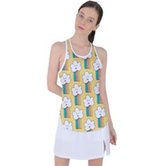 Smile-cloud-rainbow-pattern-yellow Racer Back Mesh Tank Top by Salman4z