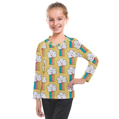 Smile-cloud-rainbow-pattern-yellow Kids  Long Mesh Tee by Salman4z