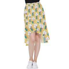 Smile-cloud-rainbow-pattern-yellow Frill Hi Low Chiffon Skirt by Salman4z