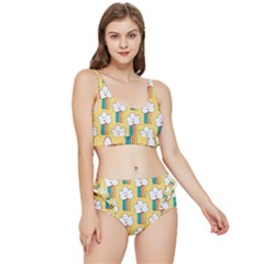 Smile-cloud-rainbow-pattern-yellow Frilly Bikini Set by Salman4z