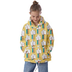 Smile-cloud-rainbow-pattern-yellow Kids  Oversized Hoodie