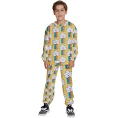 Smile-cloud-rainbow-pattern-yellow Kids  Sweatshirt Set by Salman4z