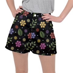 Embroidery-seamless-pattern-with-flowers Women s Ripstop Shorts by Salman4z