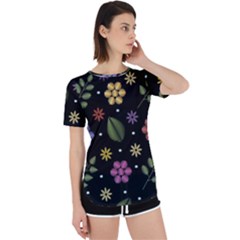 Embroidery-seamless-pattern-with-flowers Perpetual Short Sleeve T-shirt by Salman4z