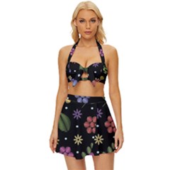 Embroidery-seamless-pattern-with-flowers Vintage Style Bikini Top And Skirt Set  by Salman4z