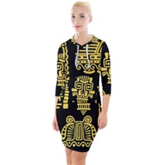 American-golden-ancient-totems Quarter Sleeve Hood Bodycon Dress by Salman4z