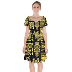 American-golden-ancient-totems Short Sleeve Bardot Dress by Salman4z