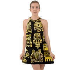 American-golden-ancient-totems Halter Tie Back Chiffon Dress by Salman4z