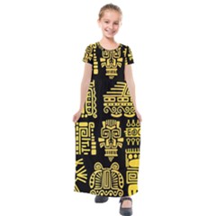 American-golden-ancient-totems Kids  Short Sleeve Maxi Dress by Salman4z