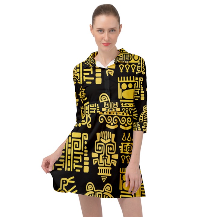 American-golden-ancient-totems Mini Skater Shirt Dress