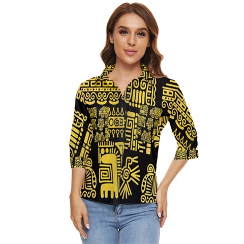 American-golden-ancient-totems Women s Quarter Sleeve Pocket Shirt by Salman4z