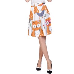 Cute-colorful-owl-cartoon-seamless-pattern A-line Skirt by Salman4z