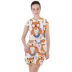 Cute-colorful-owl-cartoon-seamless-pattern Drawstring Hooded Dress by Salman4z