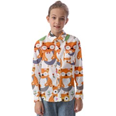 Cute-colorful-owl-cartoon-seamless-pattern Kids  Long Sleeve Shirt by Salman4z