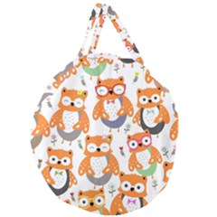 Cute-colorful-owl-cartoon-seamless-pattern Giant Round Zipper Tote by Salman4z