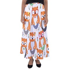 Cute-colorful-owl-cartoon-seamless-pattern Flared Maxi Skirt by Salman4z