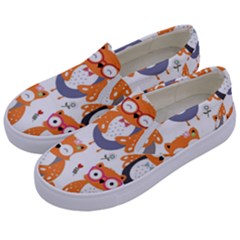 Cute-colorful-owl-cartoon-seamless-pattern Kids  Canvas Slip Ons by Salman4z