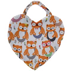 Cute-colorful-owl-cartoon-seamless-pattern Giant Heart Shaped Tote by Salman4z