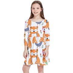 Cute-colorful-owl-cartoon-seamless-pattern Kids  Quarter Sleeve Skater Dress by Salman4z