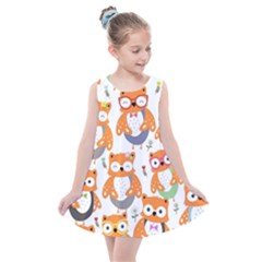 Cute-colorful-owl-cartoon-seamless-pattern Kids  Summer Dress by Salman4z