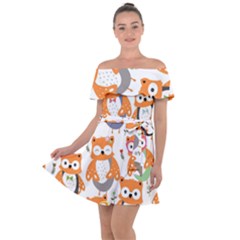 Cute-colorful-owl-cartoon-seamless-pattern Off Shoulder Velour Dress by Salman4z