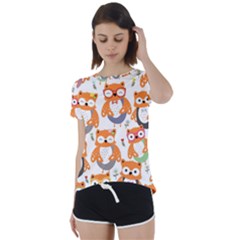 Cute-colorful-owl-cartoon-seamless-pattern Short Sleeve Open Back Tee by Salman4z