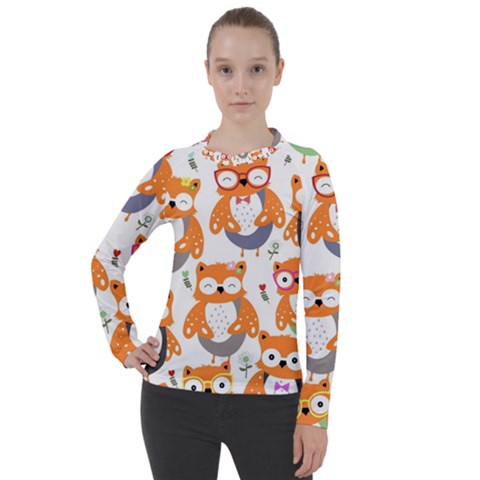 Cute-colorful-owl-cartoon-seamless-pattern Women s Pique Long Sleeve Tee by Salman4z