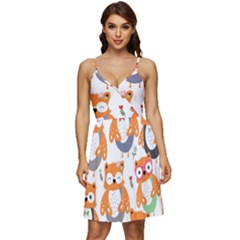 Cute-colorful-owl-cartoon-seamless-pattern V-neck Pocket Summer Dress  by Salman4z