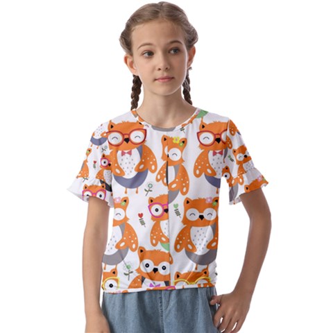 Cute-colorful-owl-cartoon-seamless-pattern Kids  Cuff Sleeve Scrunch Bottom Tee by Salman4z