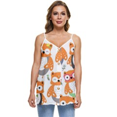 Cute-colorful-owl-cartoon-seamless-pattern Casual Spaghetti Strap Chiffon Top by Salman4z