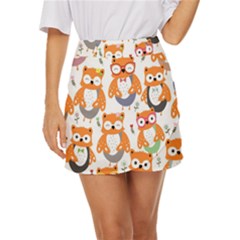 Cute-colorful-owl-cartoon-seamless-pattern Mini Front Wrap Skirt by Salman4z