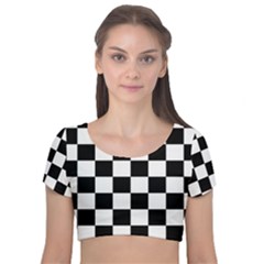 Chess-board-background-design Velvet Short Sleeve Crop Top  by Salman4z