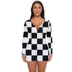 Chess-board-background-design Long Sleeve Boyleg Swimsuit by Salman4z