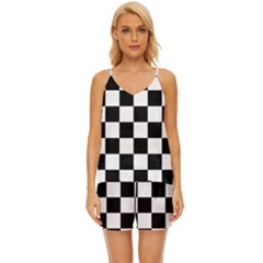 Chess-board-background-design V-neck Satin Pajamas Set